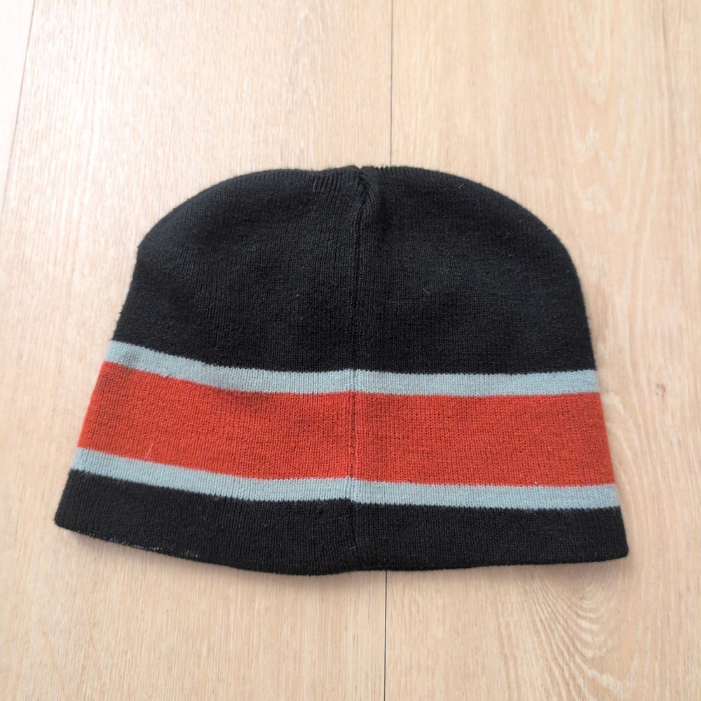 Black Knit Beanie Hat Orange Blue Striped Skull Cap Winter Accessory